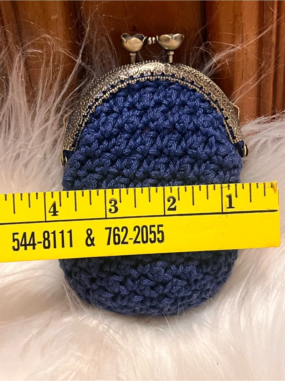 Handmade Navy Crochet Kiss-Lock Coin Purse